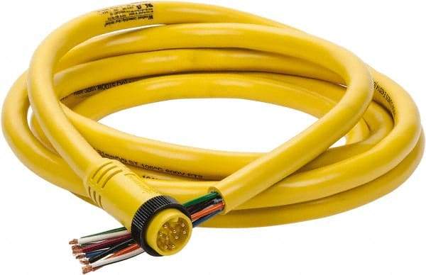 Brad Harrison - 7 Amp, Male Straight to Pigtail Cordset Sensor and Receptacle - 600 Volt, 3.66m Cable Length, IP67 Ingress Rating - Makers Industrial Supply