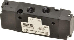 Parker - 1/8", 4-Way Body Ported Stacking Solenoid Valve - 0.75 CV Rate, Air Return, 1.13" High x 2.65" Long - Makers Industrial Supply