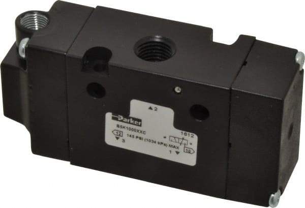 Parker - 1/4", 3-Way Body Ported Stacking Solenoid Valve - 1.4 CV Rate, Air Return, 1.89" High x 3.88" Long - Makers Industrial Supply