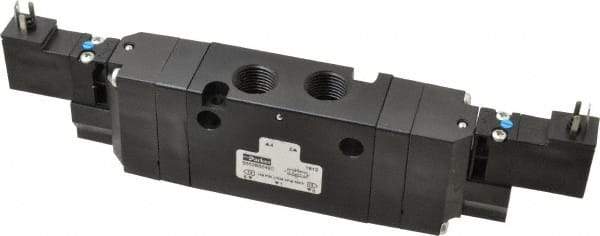 Parker - 4-Way Body Ported Stacking Solenoid Valve - 24 VDC, 1.1 CV Rate, 8.45" Long - Makers Industrial Supply