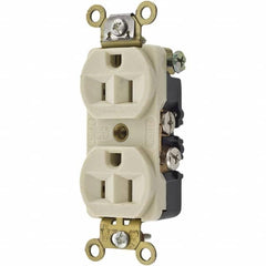 125V 15A NEMA 5-15R Industrial Grade Ivory Straight Blade Duplex Receptacle 1 Phase, 2 Pole, 3 Wire, Self-Grounding, Flush Mount