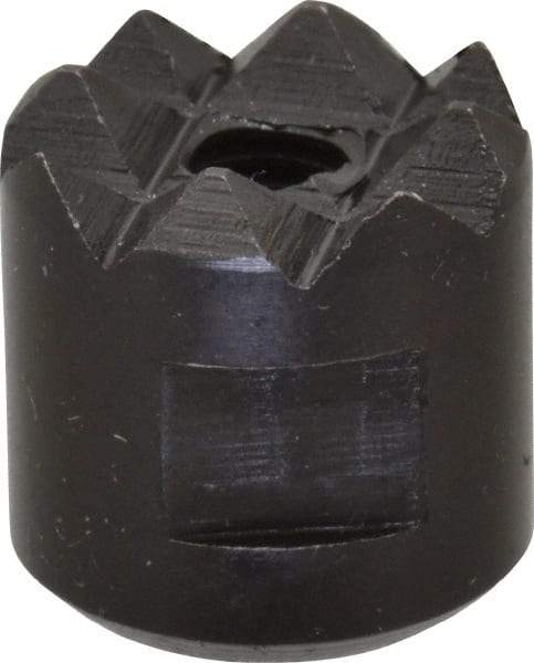 Fairlane - 10-32 Thread, 1/2" Diam, 1/2" High, Threaded, Coarse Tooth Grade Diamond Serration Tooth Pattern, High Speed Steel, Round Positioning Gripper - 3/16" Flat Width, Black Oxide Coated - Makers Industrial Supply