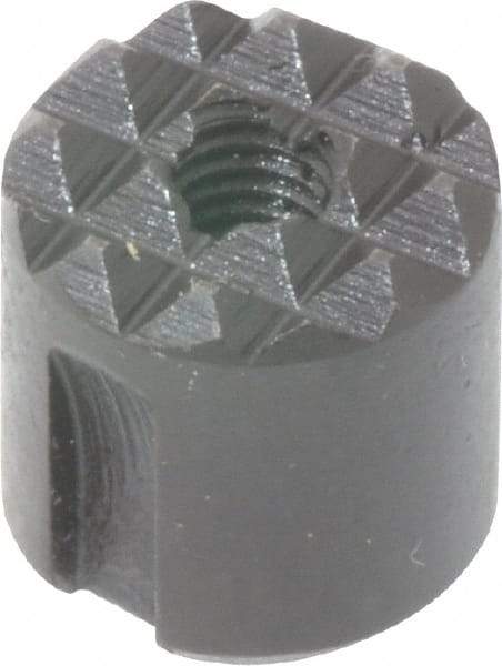 Fairlane - 10-32 Thread, 1/2" Diam, 1/2" High, Threaded, Fine Tooth Grade Diamond Serration Tooth Pattern, High Speed Steel, Round Positioning Gripper - 0.13" Flat Width, Black Oxide Coated - Makers Industrial Supply