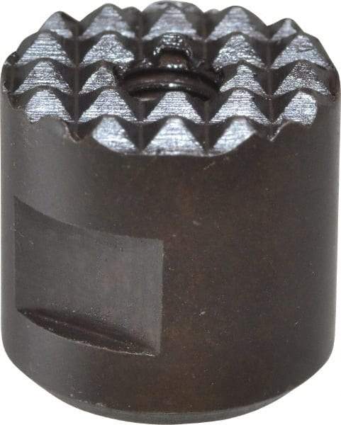 Fairlane - 10-32 Thread, 1/2" Diam, 1/2" High, Threaded, Extra Fine Tooth Grade Diamond Serration Tooth Pattern, High Speed Steel, Round Positioning Gripper - 3/16" Flat Width, Black Oxide Coated - Makers Industrial Supply