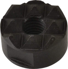 Fairlane - 1/4-28 Thread, 5/8" Diam, 3/8" High, Threaded, Coarse Tooth Grade Diamond Serration Tooth Pattern, High Speed Steel, Round Positioning Gripper - 3/16" Flat Width, Black Oxide Coated - Makers Industrial Supply