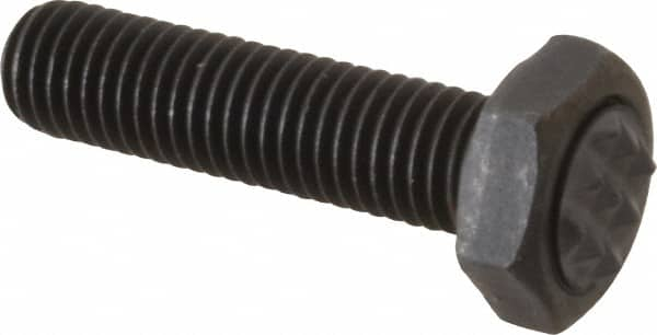 Fairlane - Serrated Tooth, 1/4-28, 1" Shank Length, 7/8" Thread Length, Black Oxide Finish, Hex Head, Adjustable Positioning Gripper - 5/16" Pad Diam, 7/16" Hex, 13/64" Head Height, Extra Fine Tooth Grade - Makers Industrial Supply