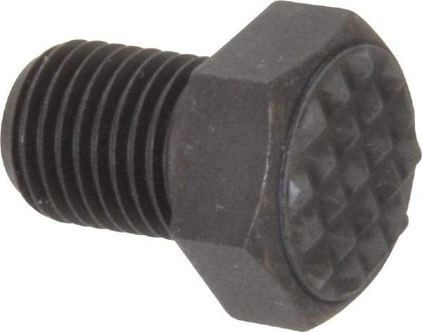 Fairlane - Serrated Tooth, 3/8-24, 1/2" Shank Length, 1/2" Thread Length, Black Oxide Finish, Hex Head, Adjustable Positioning Gripper - 1/2" Pad Diam, 9/16" Hex, 9/32" Head Height, Extra Fine Tooth Grade - Makers Industrial Supply