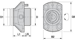 Kennametal - Neutral Cut, KM40 Modular Connection, Adapter/Mount Lathe Modular Clamping Unit - 40.01mm Square Shank Diam, 1.574" OAL, Through Coolant, Series NCM-EF Flange Mount Extended Length - Exact Industrial Supply