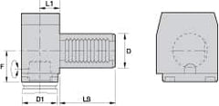 Kennametal - Right Hand Cut, KM63 Modular Connection, Adapter/Mount Lathe Modular Clamping Unit - 59.99mm Square Shank Diam, 6.615" OAL, Through Coolant, Series RCM-VDI Right Angle - Exact Industrial Supply