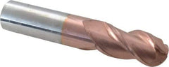 Accupro - 3/4" Diam, 1-1/2" LOC, 3 Flute Solid Carbide Ball End Mill - TiCN Finish, Single End, 4" OAL, 3/4" Shank Diam, Spiral Flute - Makers Industrial Supply