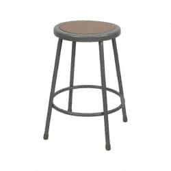 NPS - 24 Inch High, Stationary Fixed Height Stool - Hardboard Seat, Gray and Brown - Makers Industrial Supply