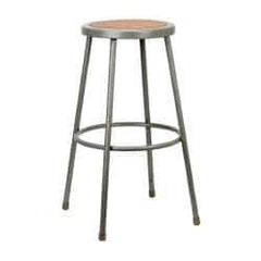 NPS - 30 Inch High, Stationary Fixed Height Stool - Hardboard Seat, Gray and Brown - Makers Industrial Supply