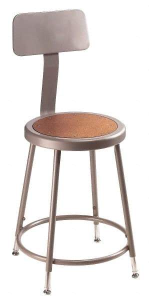 NPS - 18 to 26 Inch High, Stationary Adjustable Height Stool - Hardboard Seat, Gray and Brown - Makers Industrial Supply