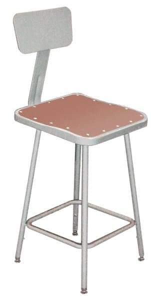 NPS - 24 to 32 Inch High, Stationary Adjustable Height Stool - Hardboard Seat, Gray - Makers Industrial Supply