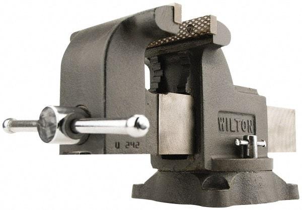 Wilton - 4" Jaw Width x 4" Jaw Opening Capacity, 2-3/4" Throat Depth, Bench & Pipe Combination Vise - 5/8 to 2" Pipe Capacity, Swivel Base, Bolt Down Attachment, Ductile Iron - Makers Industrial Supply