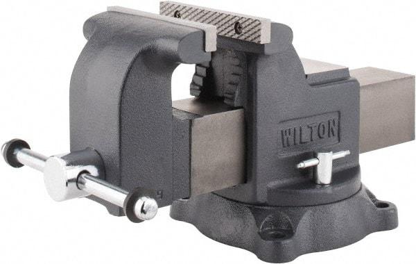 Wilton - 6" Jaw Width x 6" Jaw Opening Capacity, 3-1/2" Throat Depth, Bench & Pipe Combination Vise - 5/8 to 2-1/2" Pipe Capacity, Swivel Base, Bolt Down Attachment, Ductile Iron - Makers Industrial Supply