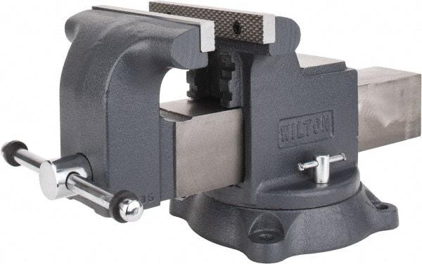 Wilton - 8" Jaw Width x 8" Jaw Opening Capacity, 4" Throat Depth, Bench & Pipe Combination Vise - 3/4 to 3" Pipe Capacity, Swivel Base, Bolt Down Attachment, Ductile Iron - Makers Industrial Supply