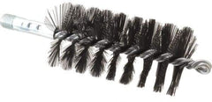 Schaefer Brush - 4-1/2" Brush Length, 2-1/4" Diam, Double Stem, Single Spiral Flue Brush - 7-1/2" Long, Tempered Steel Wire, 1/4" NPSM Male Connection - Makers Industrial Supply