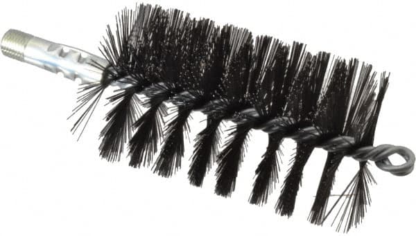 Schaefer Brush - 4-1/2" Brush Length, 2-3/4" Diam, Double Stem, Single Spiral Flue Brush - 7-1/2" Long, Tempered Steel Wire, 1/4" NPSM Male Connection - Makers Industrial Supply