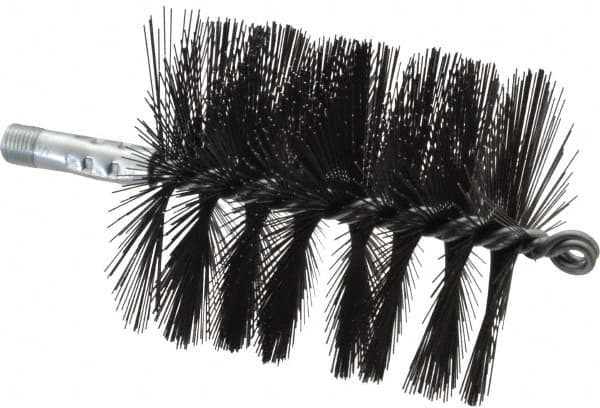 Schaefer Brush - 4-1/2" Brush Length, 4" Diam, Double Stem, Single Spiral Flue Brush - 7-1/2" Long, Tempered Steel Wire, 1/4" NPSM Male Connection - Makers Industrial Supply