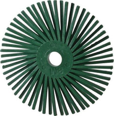 3M - 3" Diam, 3/8" Max Face Width, Plain Hole Radial Bristle Brush - 50 Grit, Coarse Grade, 25,000 Max RPM, Green - Makers Industrial Supply