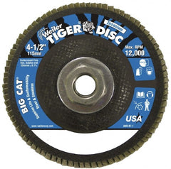 Weiler - 4-1/2" 40 Grit 5/8-11 Center Hole Type 27 Zirconia Alumina Flap Disc - Exact Industrial Supply