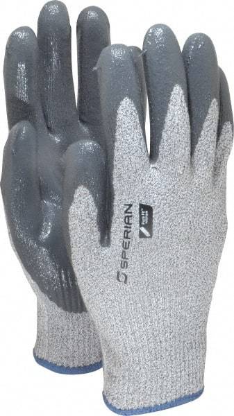 Honeywell - Size M (8), ANSI Cut Lvl 4, Abrasion Lvl 4, Nitrile Coated Cut Resistant Gloves - Palm & Fingers Coated, HPPE/Stainless Steel Blend Lining, Knit Wrist, Gray/Gray, Paired - Makers Industrial Supply