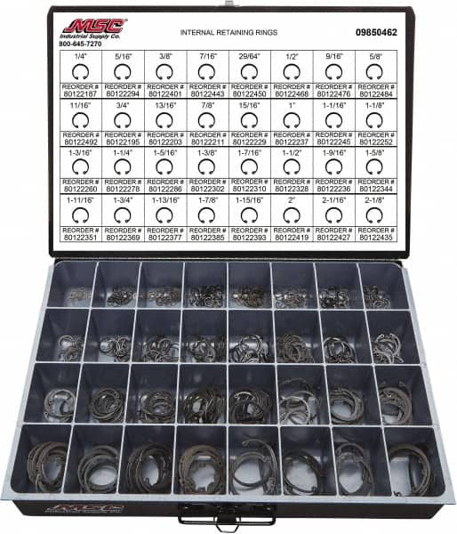 Value Collection - 640 Piece, 1/4 to 2-1/8", SpRing Assortment Steel, Snap Internal Retaining Ring Assortment - Includes Compartmented Case - Makers Industrial Supply