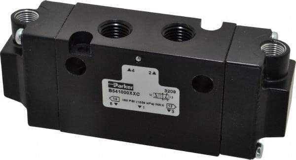 Parker - 1/4", 4-Way Body Ported Stacking Solenoid Valve - 1.4 CV Rate, 1.89" High x 4.7" Long - Makers Industrial Supply