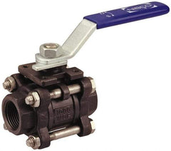 NIBCO - 1/4" Pipe, Full Port, Carbon Steel Standard Ball Valve - 3 Piece, Inline - One Way Flow, FNPT x FNPT Ends, Locking Lever Handle, 1,000 WOG - Makers Industrial Supply