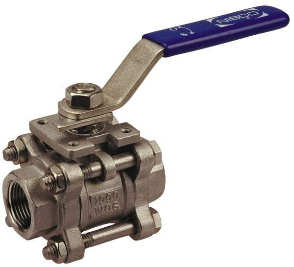 NIBCO - 1-1/4" Pipe, Full Port, Bronze Standard Ball Valve - 2 Piece, Inline - One Way Flow, FNPT x Soldered Ends, Lever Handle, 600 WOG, 150 WSP - Makers Industrial Supply