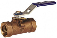 NIBCO - 3/4" Pipe, Reduced Port, Bronze Standard Ball Valve - 1 Piece, Inline - One Way Flow, FNPT x FNPT Ends, Locking Lever Handle, 600 WOG - Makers Industrial Supply