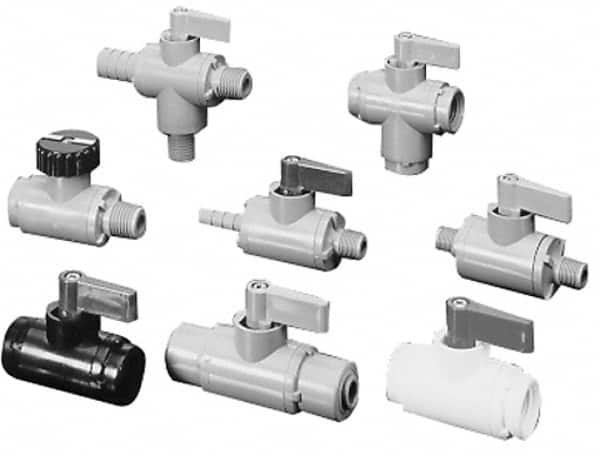 Specialty Mfr - 1/2" Pipe, PVC Standard Ball Valve - Inline - Two Way Flow, Barbed x Barbed Ends, Wedge Handle, 125 WOG - Makers Industrial Supply