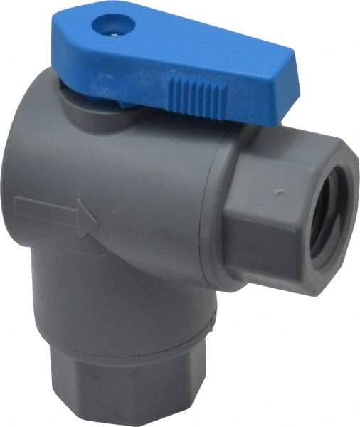 Specialty Mfr - 1/4" Pipe, PVC Standard Ball Valve - Right Angle, FNPT x FNPT Ends, Wedge Handle, 125 WOG - Makers Industrial Supply