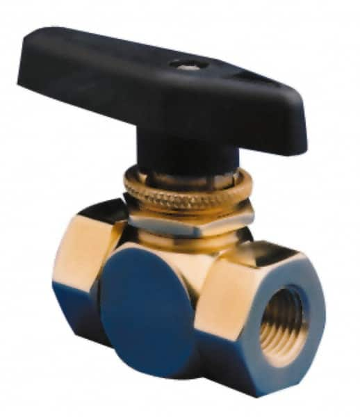 Specialty Mfr - 1/2" Pipe, Brass Standard Ball Valve - Three Way, FNPT x FNPT x FNPT Ends, Wedge Handle, 400 WOG - Makers Industrial Supply