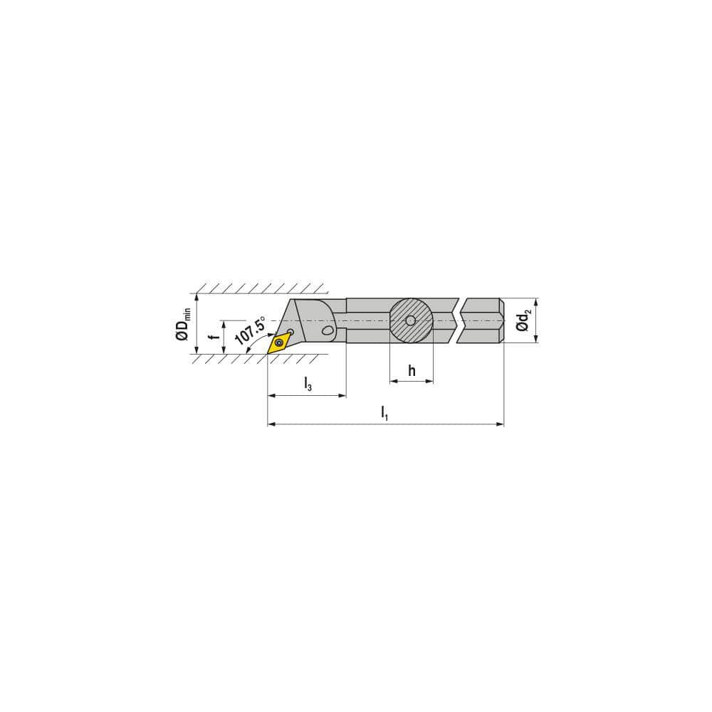 Indexable Boring Bar:  E-A16M SDQCR 07,  22.00 mm Min Bore,  16.00 mm Shank Dia,  107.50&deg N/A Solid Carbide 150.0000″ OAL,  Screw Clamping,