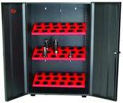 Wall Tree Locker - Holds 18 Pcs. HSK63A - Textured Black with Red Shelves - Makers Industrial Supply