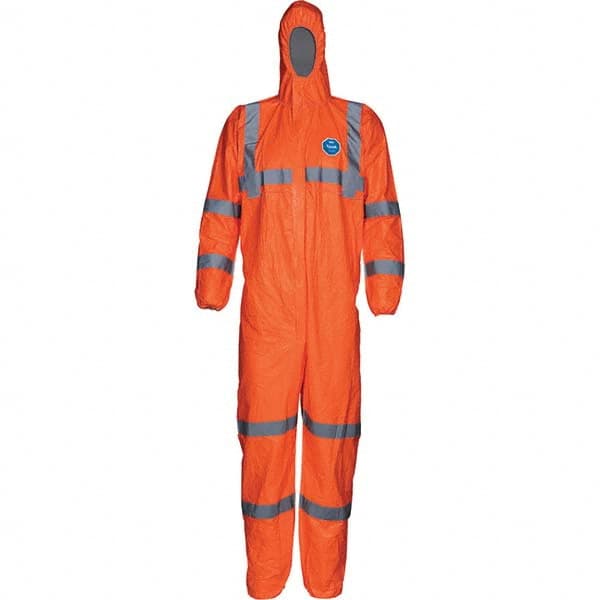 Disposable Coveralls: Size 2X-Large, Tyvek, Zipper Closure Fluorescent Orange, Serged Seam, Elastic Cuff, Elastic Ankle, ISO Non-Cleanroom Class