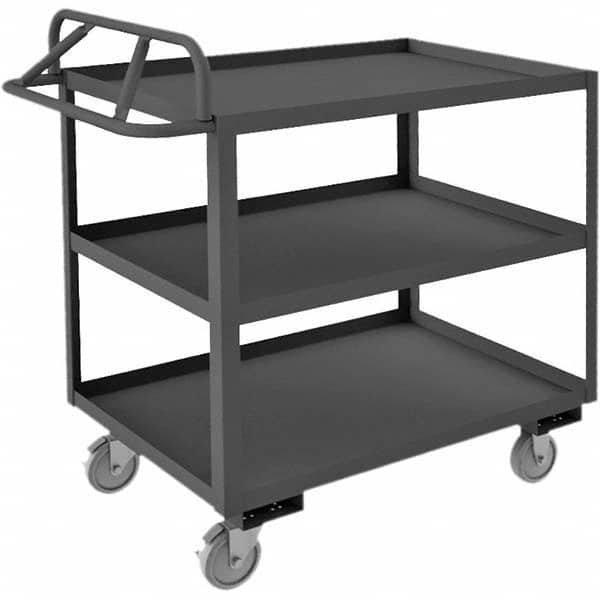 Service Utility Cart: Gray Gray, Polyurethane Casters, 3 Shelves