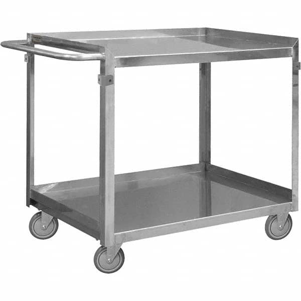 Mobile Utility Cart: Silver Stainless, Polyurethane Casters, 2 Shelves