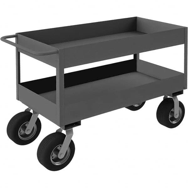 Mobile Utility Cart: Gray Gray, Semi-Pneumatic Casters, 2 Shelves