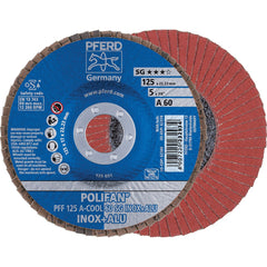 PFERD - Flap Discs; Abrasive Type: Coated ; Flap Disc Type: Type 27 ; Disc Diameter (Inch): 5 ; Abrasive Material: Aluminum Oxide ; Grit: 60 ; Attaching System: Arbor - Exact Industrial Supply