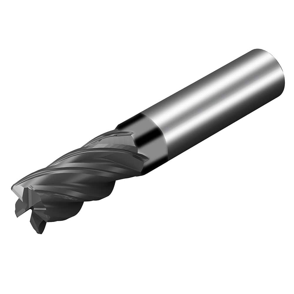 Corner Radius End Mill: 5/8″ Dia, 1-1/4″ LOC, 1/8″ Radius, 5 Flutes, Solid Carbide 3-1/2″ OAL, 5/8″ Shank Dia, 36 ° Helix, AlTiN Coated, Corner Radius End, Centercutting, Series CoroMill Dura