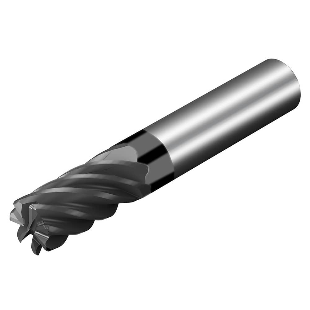 Corner Radius End Mill: 1/2″ Dia, 5/8″ LOC, 1/8″ Radius, 7 Flutes, Solid Carbide 2-1/2″ OAL, 1/2″ Shank Dia, 36.5 ° Helix, AlTiN Coated, Corner Radius End, Centercutting, Series CoroMill Dura