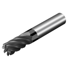 Corner Radius End Mill: 1/2″ Dia, 5/8″ LOC, 0.09″ Radius, 7 Flutes, Solid Carbide 2-1/2″ OAL, 1/2″ Shank Dia, 36.5 ° Helix, AlTiN Coated, Corner Radius End, Centercutting, Series CoroMill Dura