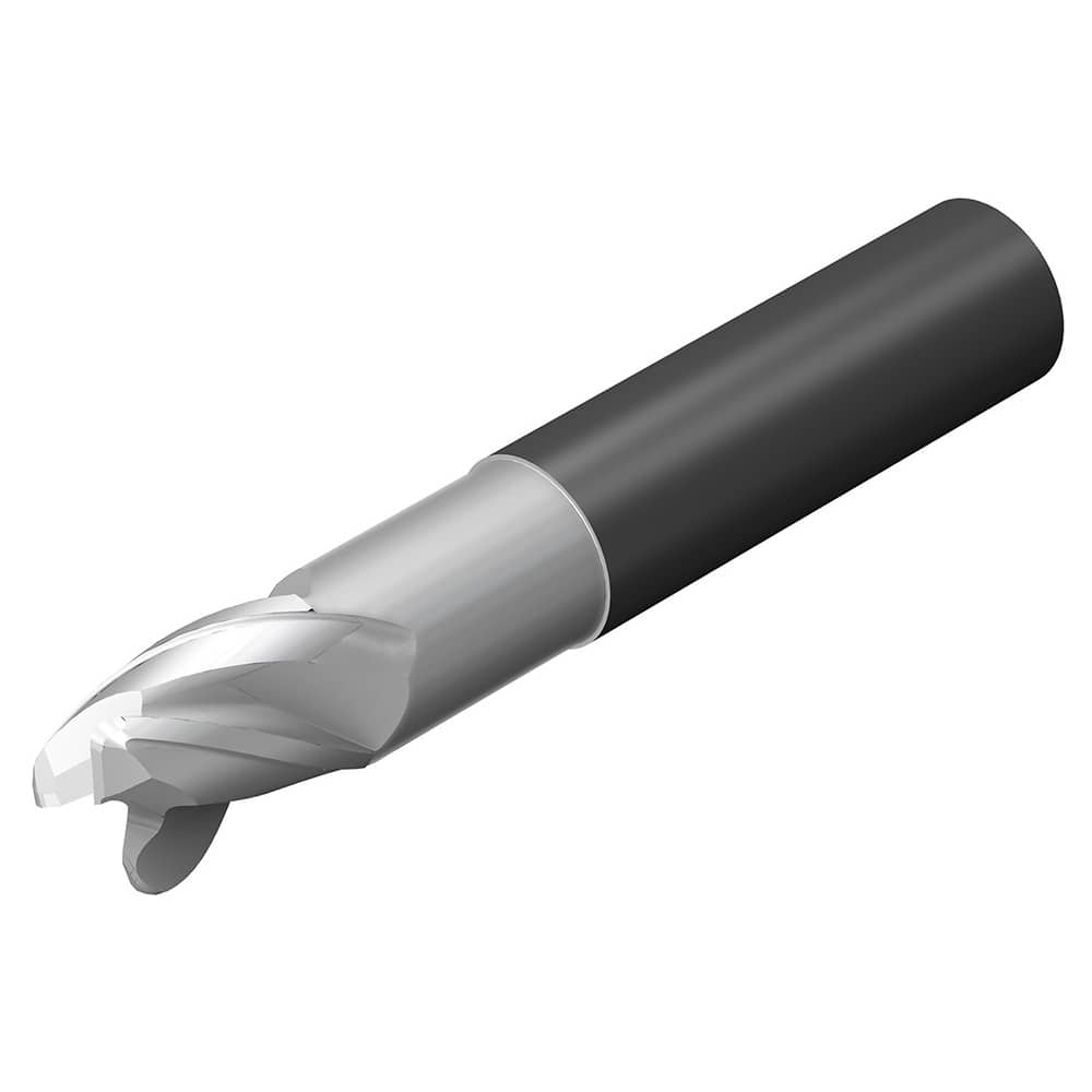 Corner Radius End Mill: 1/4″ Dia, 3/8″ LOC, 0.06″ Radius, 3 Flutes, Solid Carbide 2-1/2″ OAL, 1/4″ Shank Dia, 35 ° Helix, ZrN Coated, Corner Radius End, Centercutting, Series CoroMill Dura