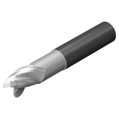 Corner Radius End Mill: 1/4″ Dia, 3/8″ LOC, 0.03″ Radius, 3 Flutes, Solid Carbide 3″ OAL, 1/4″ Shank Dia, 35 ° Helix, ZrN Coated, Corner Radius End, Centercutting, Series CoroMill Dura