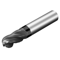 Ball End Mill: 0.625″ Dia, 1.625″ LOC, 4 Flute, Solid Carbide 4″ OAL, 5/8″ Shank Dia, 36.5 ° Helix, AlTiN Coated, Single End, Series CoroMill Dura