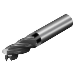 Square End Mill: 1/2'' Dia, 2'' LOC, 1/2'' Shank Dia, 4'' OAL, 4 Flutes, Solid Carbide Single End, AlTiN Finish, 36.5 ° Variable Helix, Centercutting, RH Cut, RH Flute, Series CoroMill Dura