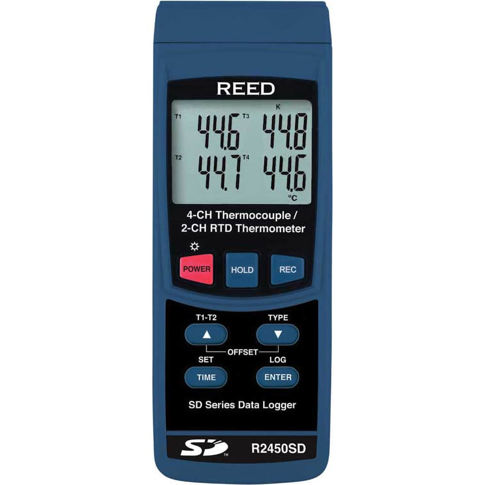 REED Instruments - Digital Thermometers & Probes; Type: Temperature Recorder ; Maximum Temperature (C): 1300.00 ; Maximum Temperature (F): 2372.000 ; Minimum Temperature (C): -100.00 ; Minimum Temperature (F): -148.000 ; Display Type: Backlit LCD - Exact Industrial Supply